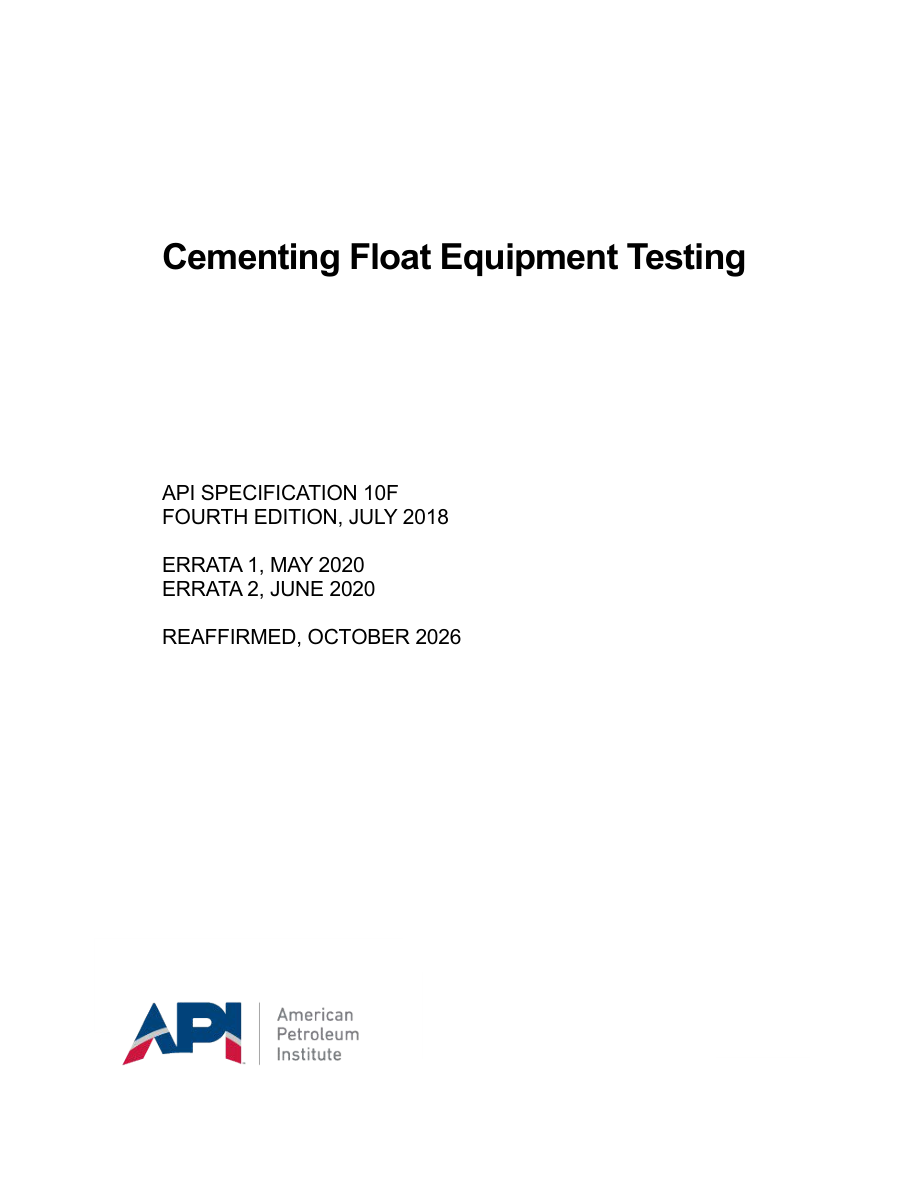 API Spec 10F 4th edition (R2026) PDF Preview