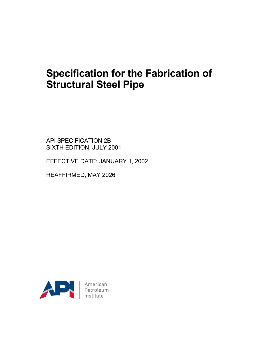 API Spec 2B 6th edition (R2026) PDF Preview