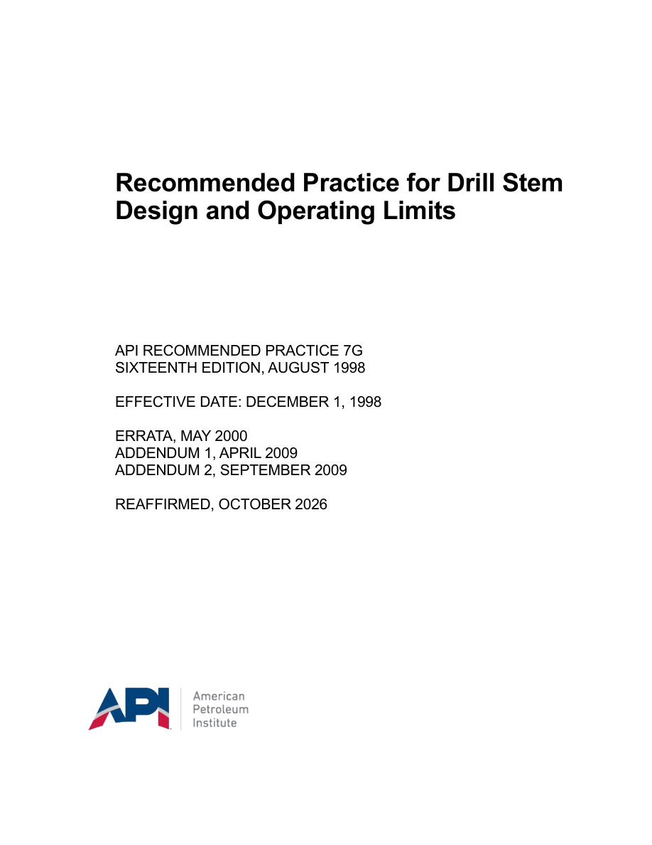 API RP 7G 16th Edition (R2026) PDF Preview