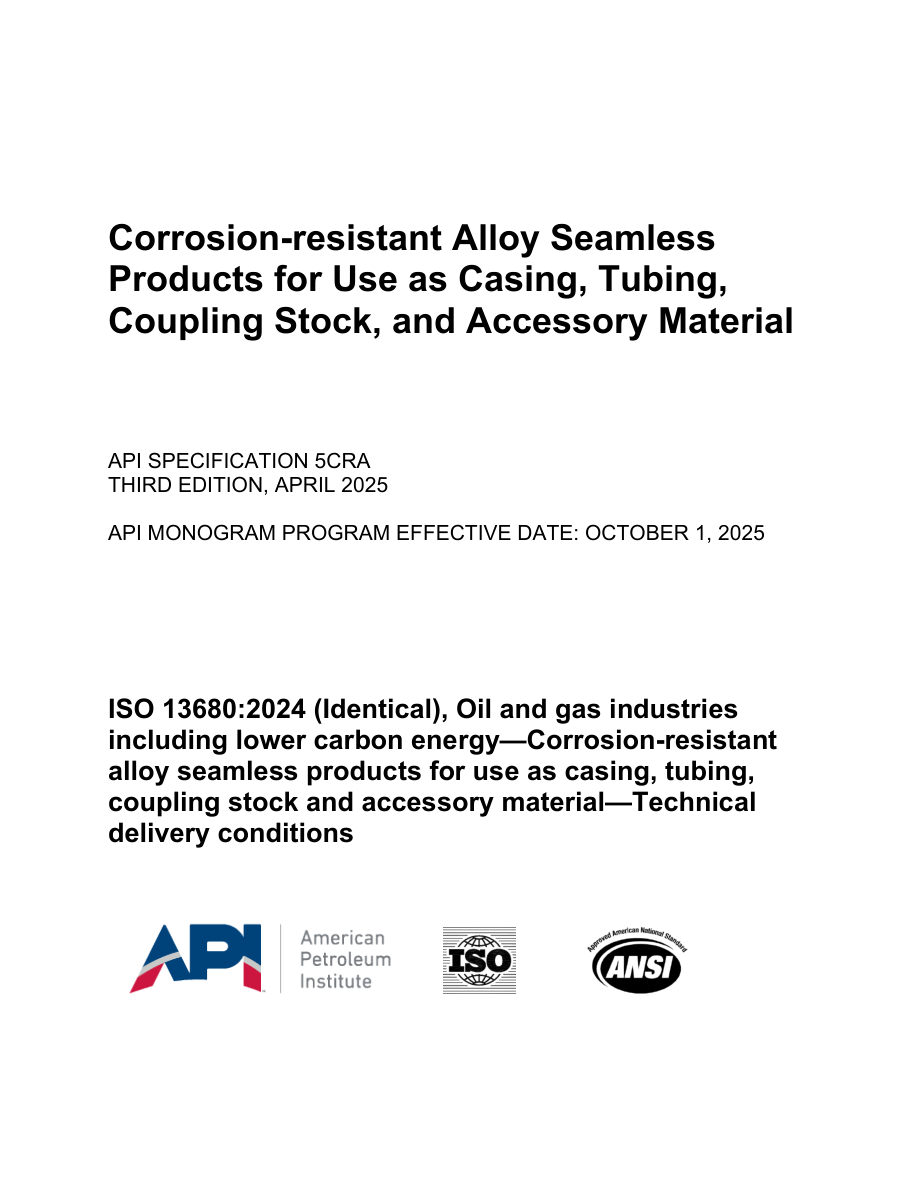API Spec 5CRA/ISO 13680:2024 3rd edition PDF Preview
