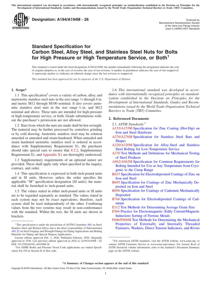 ASTM A194/A194M-26 PDF Preview