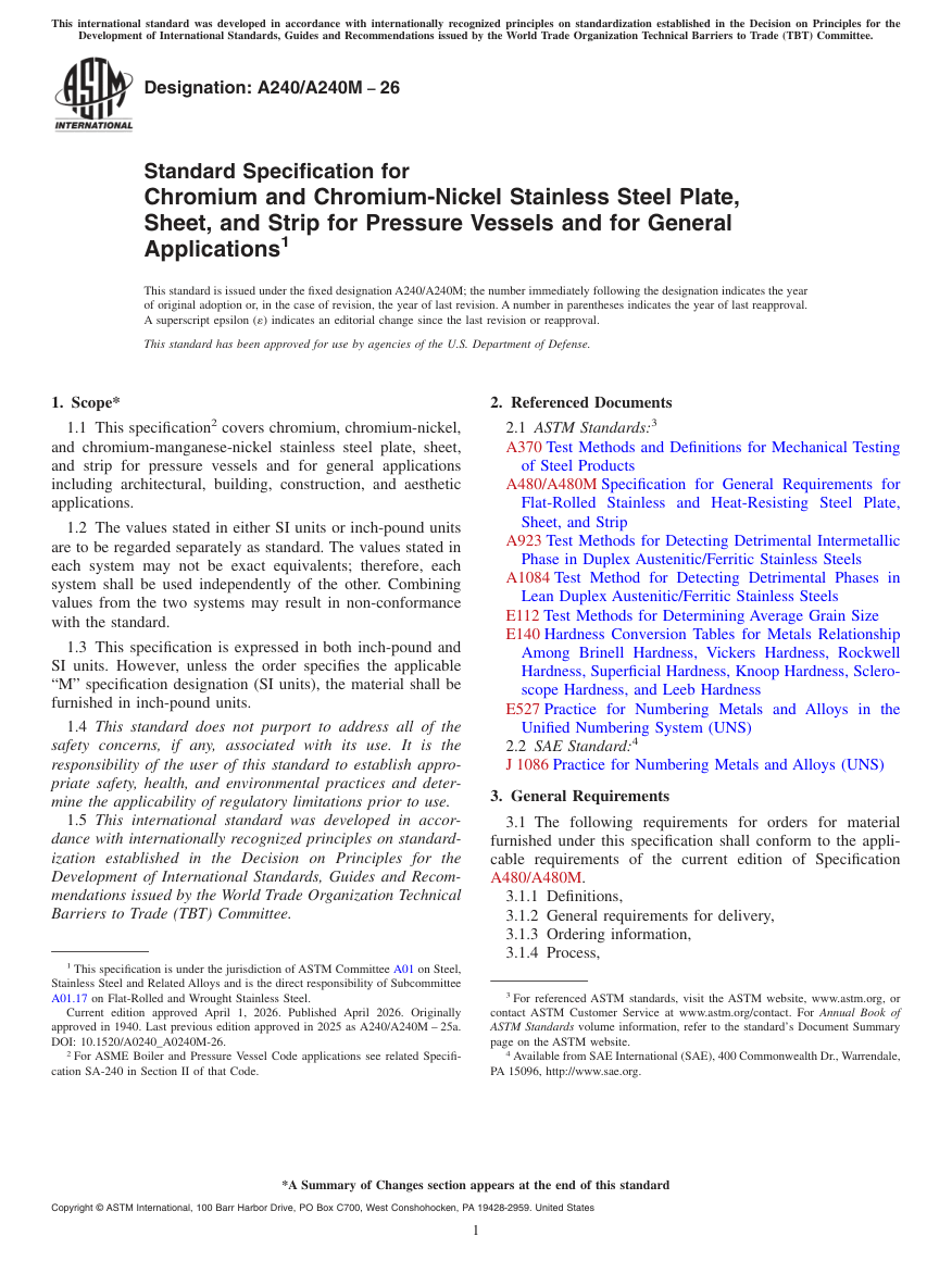 ASTM A240/A240M-26 PDF Preview
