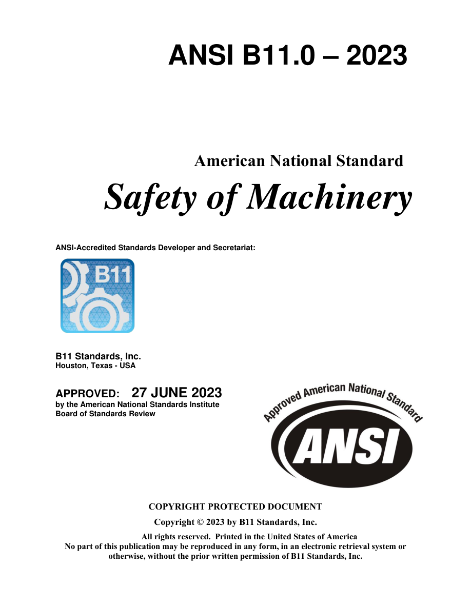 B11 ANSI B11.0-2023 PDF Preview