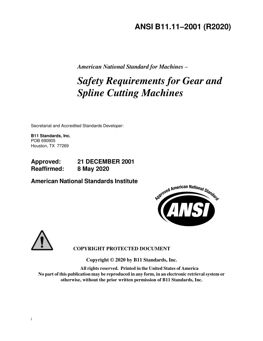 B11 ANSI B11.11-2001 (R2020) PDF Preview
