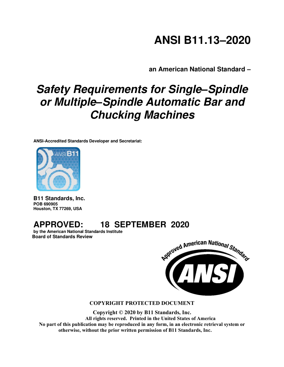 B11 ANSI B11.13-2020 PDF Preview