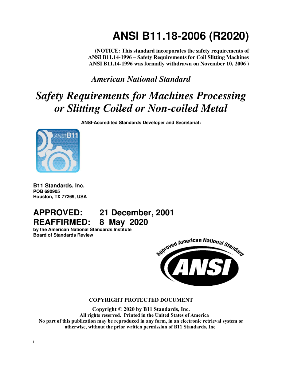 B11 ANSI B11.18-2006 (R2020) PDF Preview