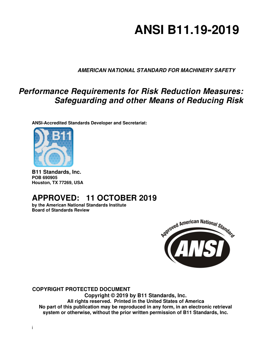 B11 ANSI B11.19-2019 PDF Preview