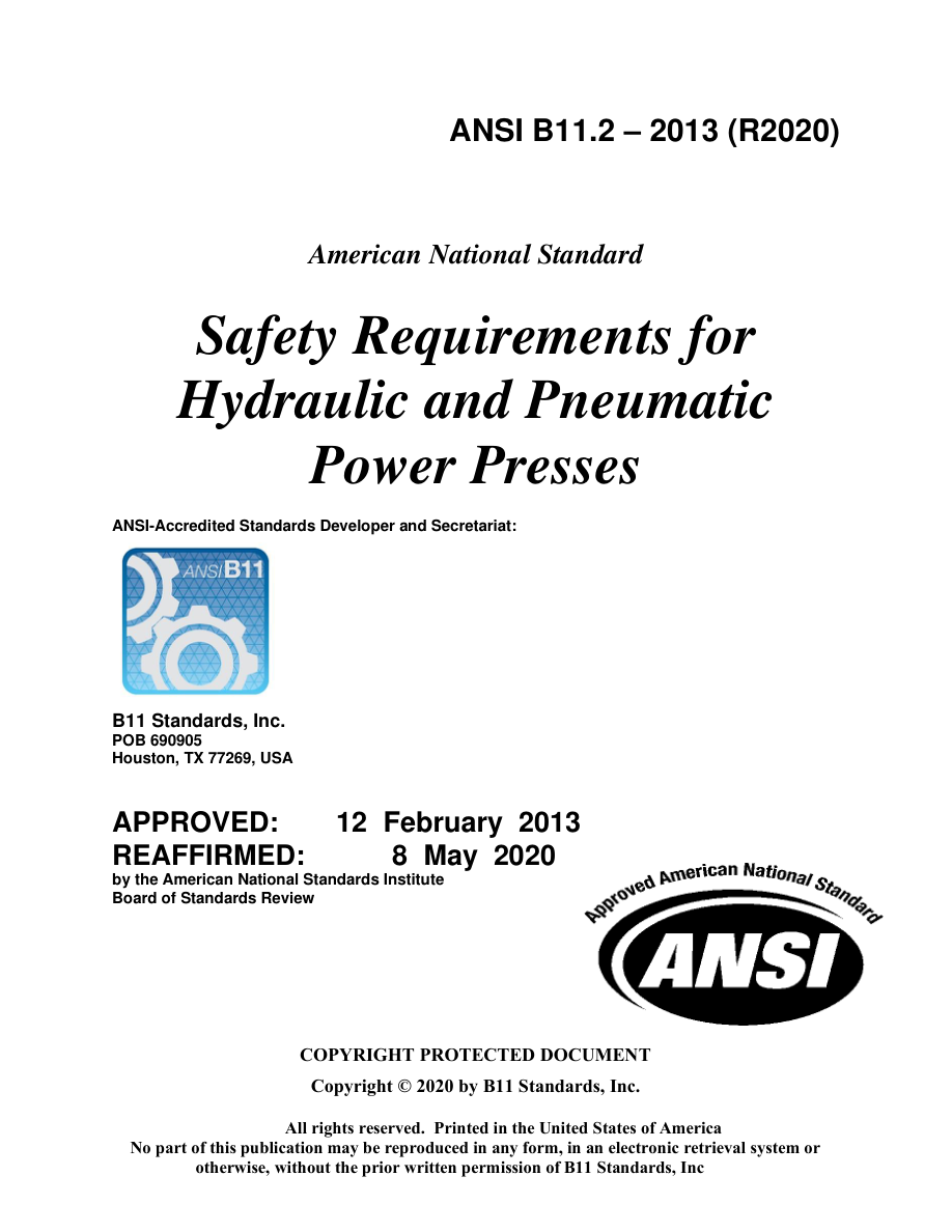 B11 ANSI B11.2-2013 (R2020) PDF Preview