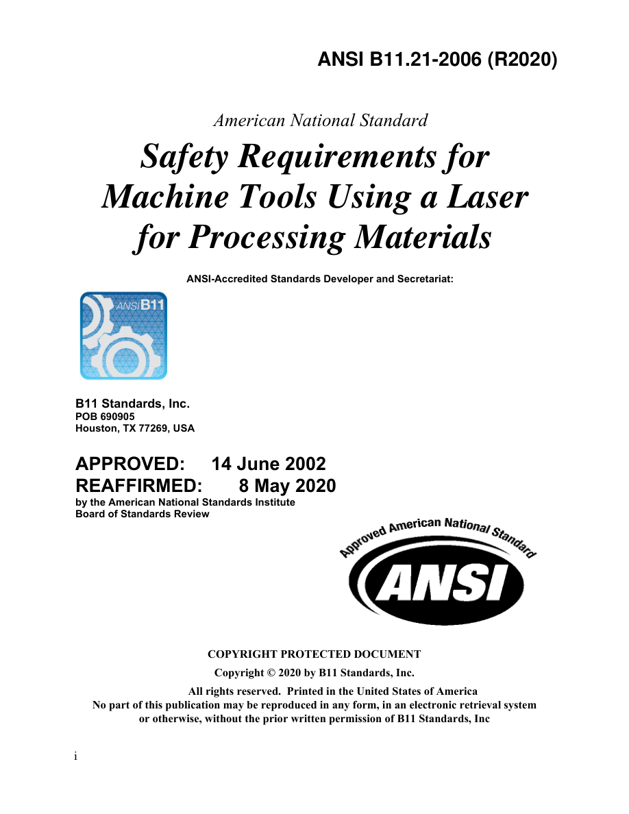 B11 ANSI B11.21-2006 (R2020) PDF Preview