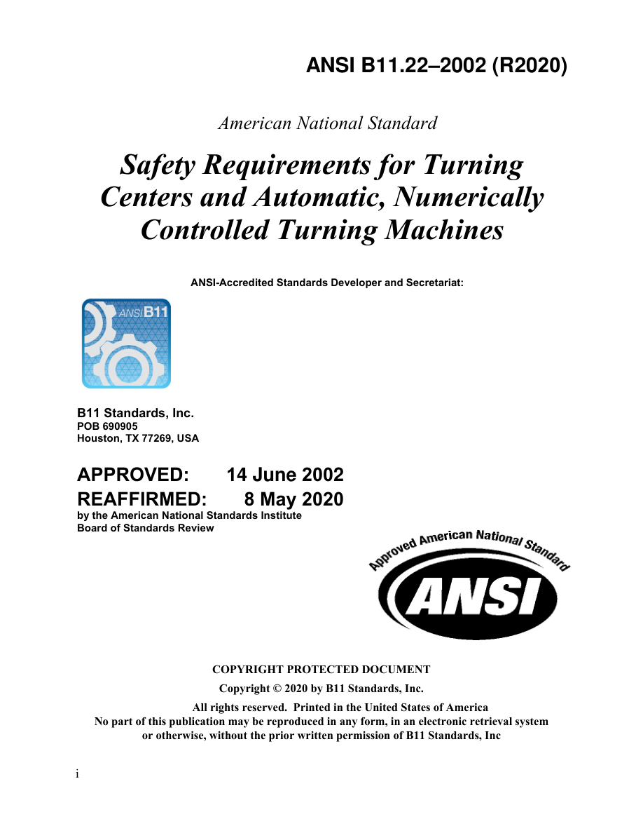 B11 ANSI B11.22-2002 (R2020) PDF Preview