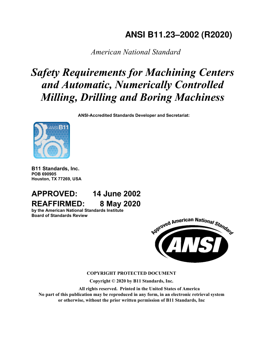 B11 ANSI B11.23-2002 (R2020) PDF Preview