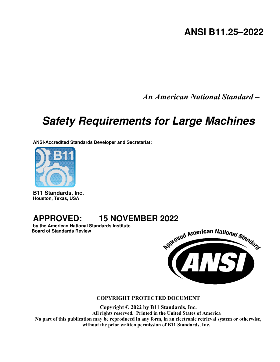 B11 ANSI B11.25-2022 PDF Preview