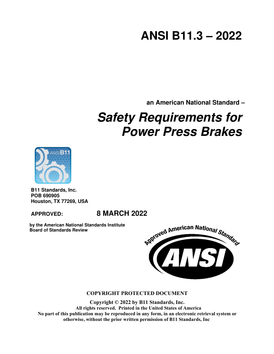 B11 ANSI B11.3-2022 PDF Preview