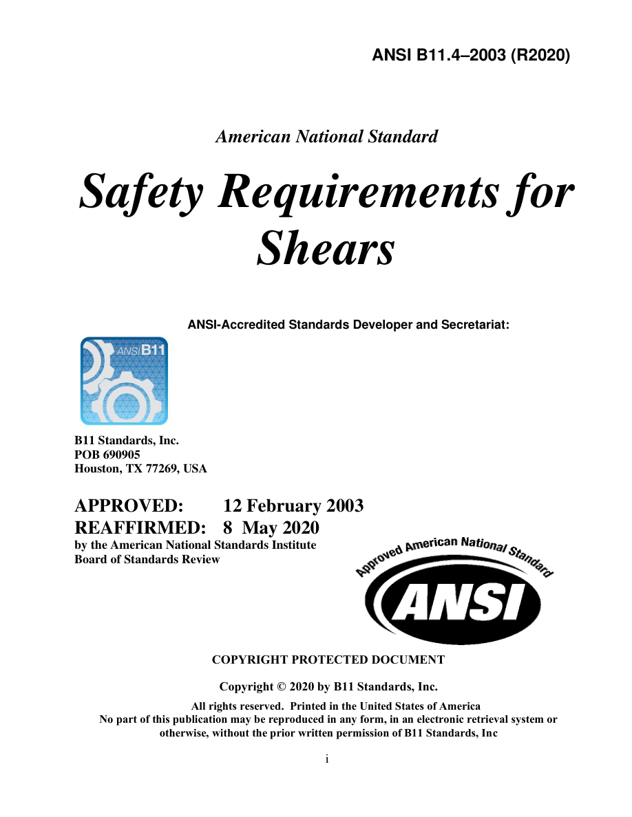 B11 ANSI B11.4-2003 (R2020) PDF Preview