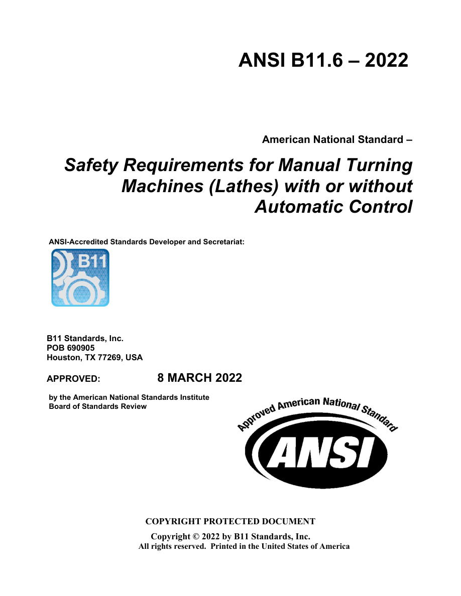 B11 ANSI B11.6-2022 PDF Preview