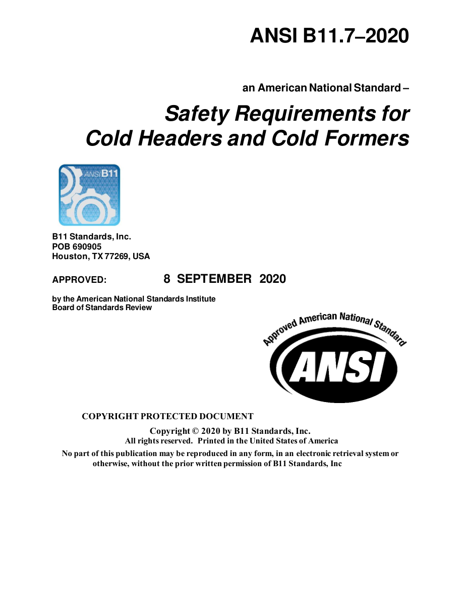 B11 ANSI B11.7-2020 PDF Preview