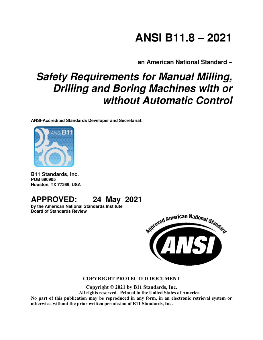 B11 ANSI B11.8-2021 PDF Preview