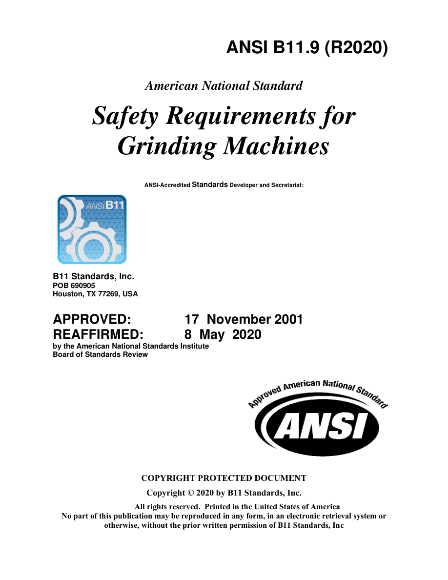 B11 ANSI B11.9-2010 (R2020) PDF Preview