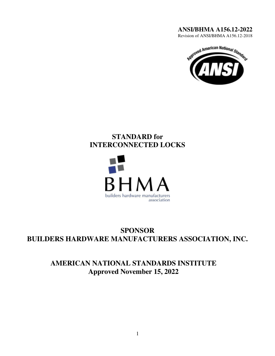 BHMA A156.12-2022 PDF Preview