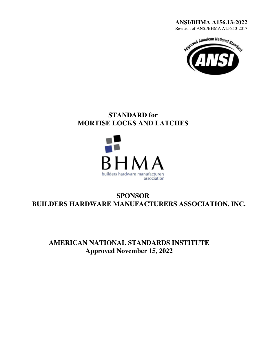 BHMA A156.13-2022 PDF Preview