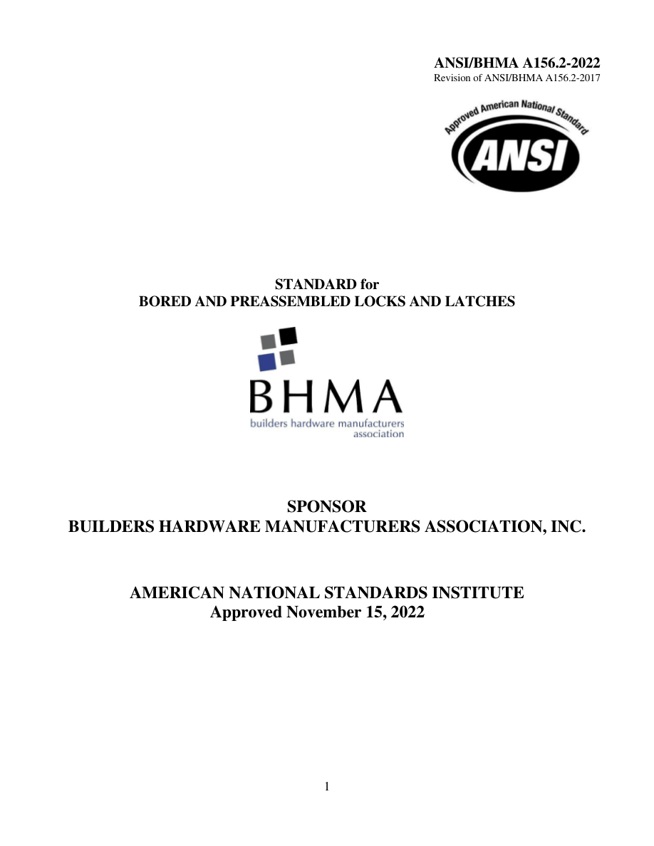 BHMA A156.2-2022 PDF Preview