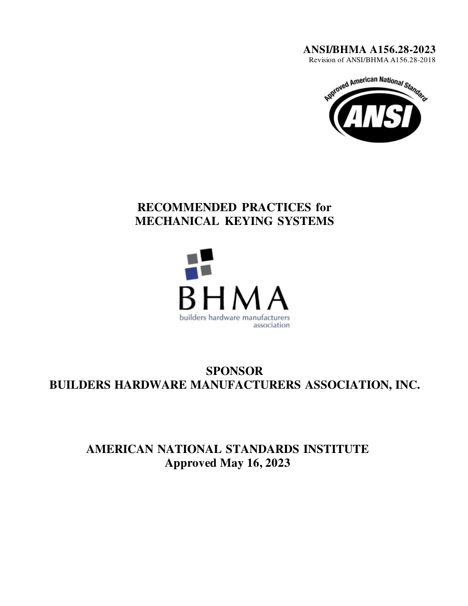 BHMA A156.28-2023 PDF Preview