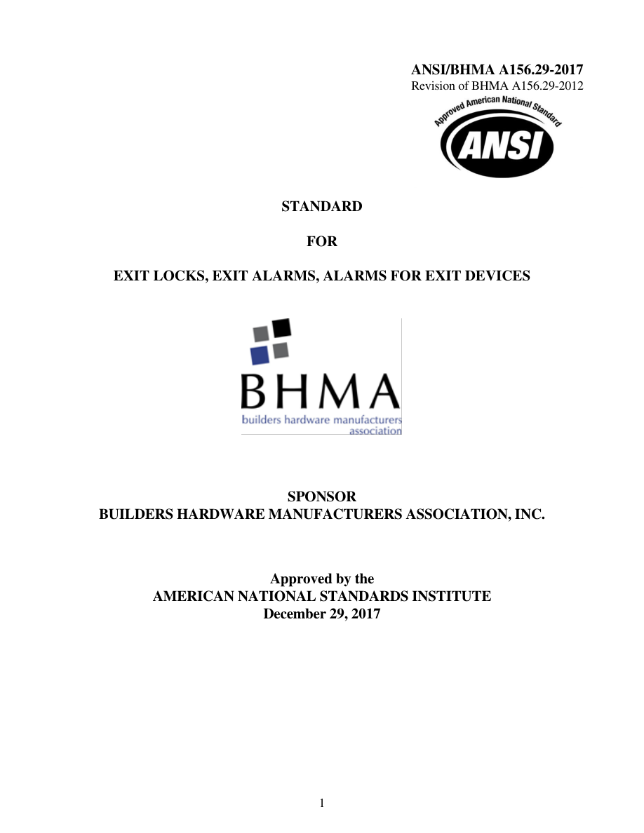 BHMA A156.29-2017 PDF Preview