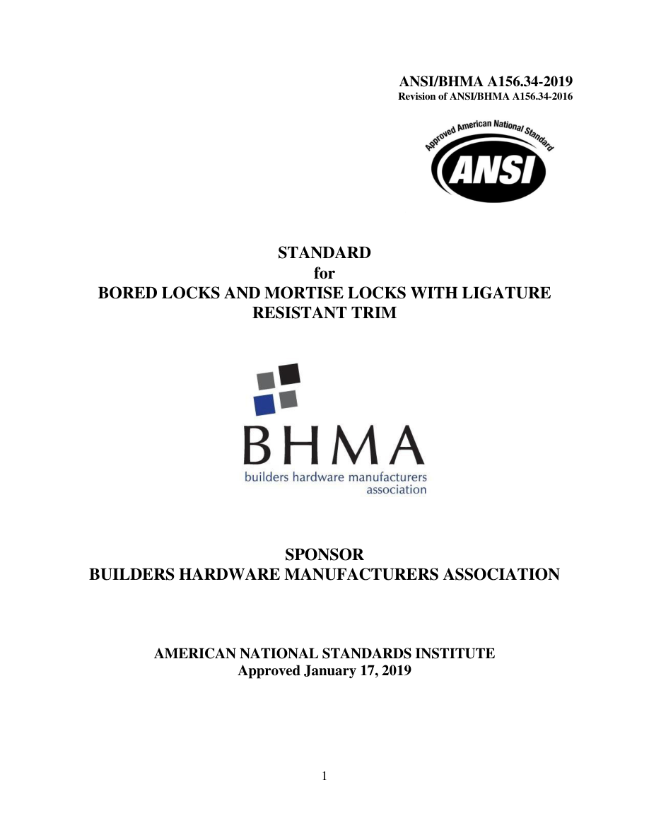 BHMA A156.34-2019 PDF Preview