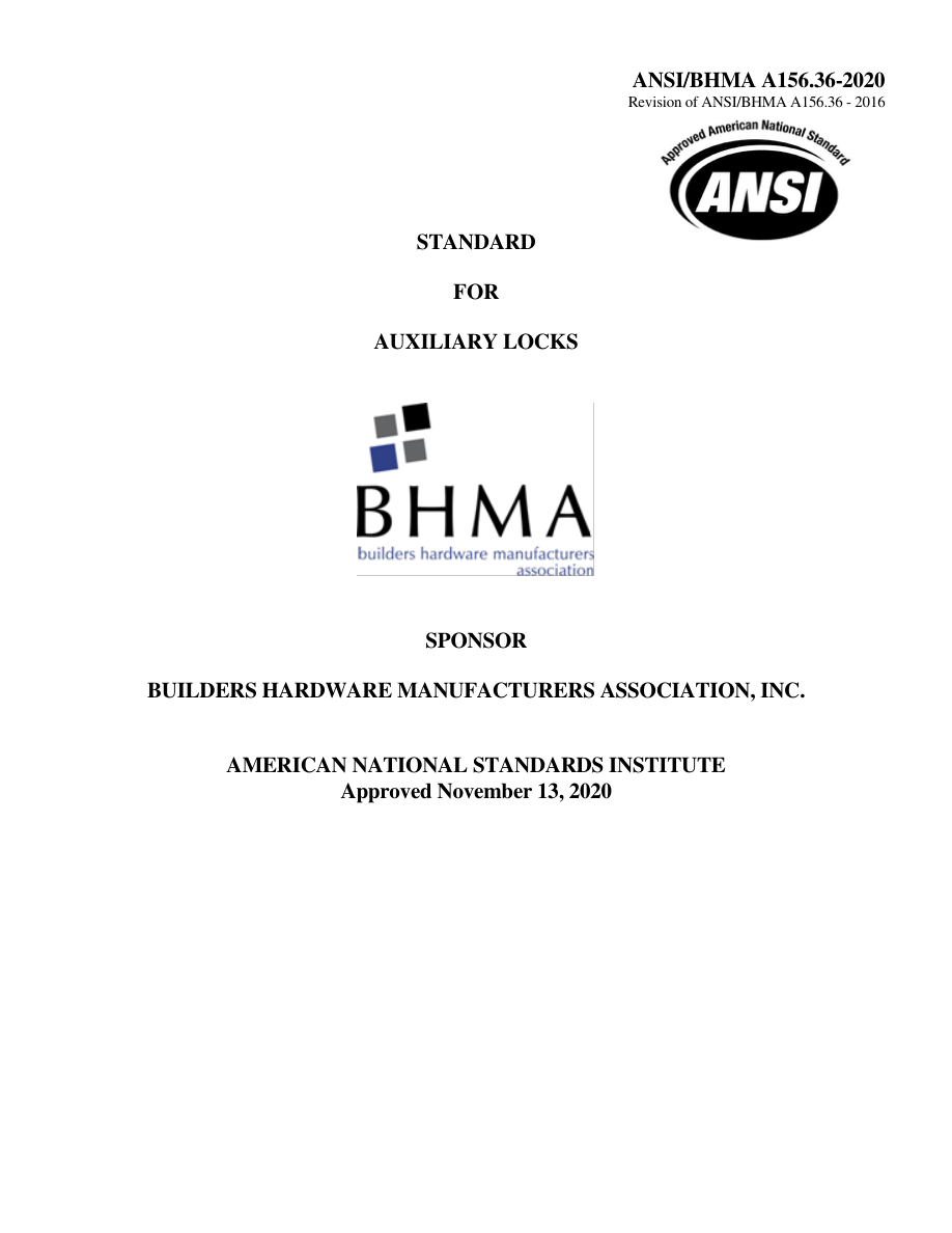 BHMA A156.36-2020 PDF Preview