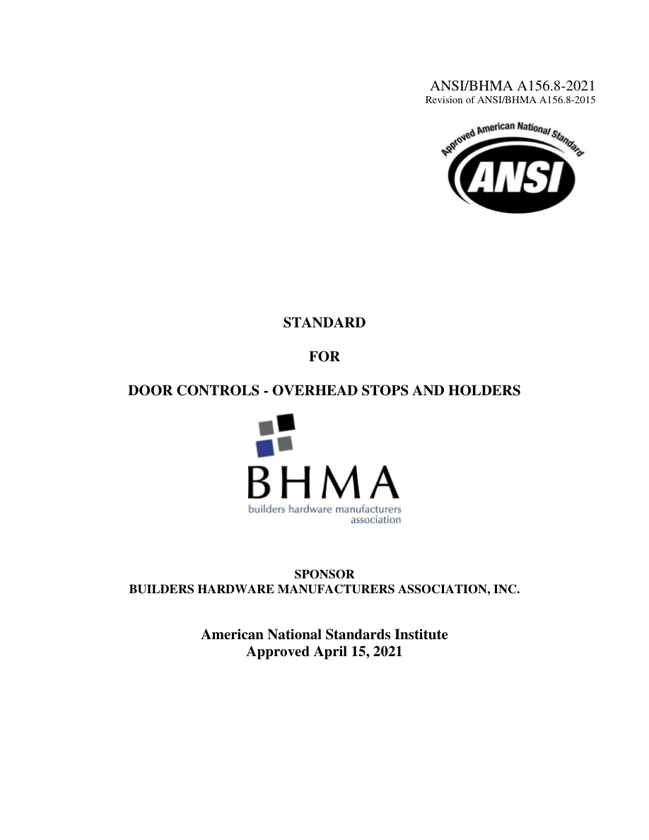 BHMA A156.8-2021 PDF Preview