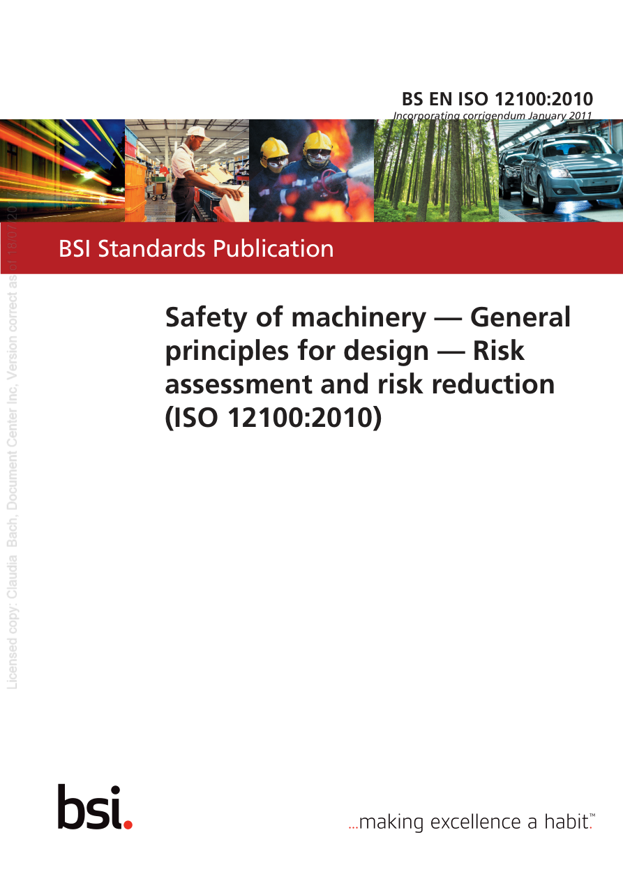 BSI BS EN ISO 12100:2010 PDF Preview