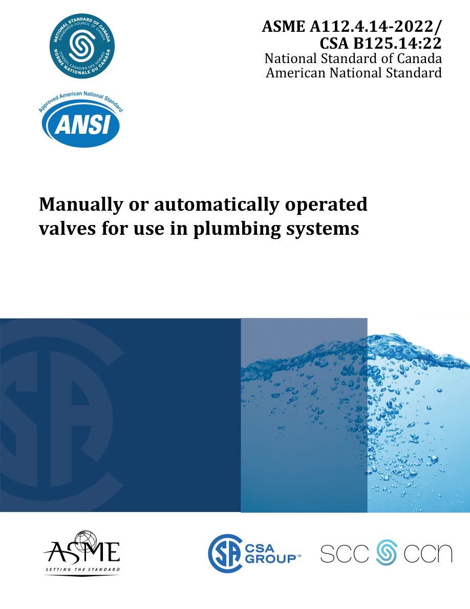CSA ASME A112.4.14-2022/CSA B125.14:22 PDF Preview