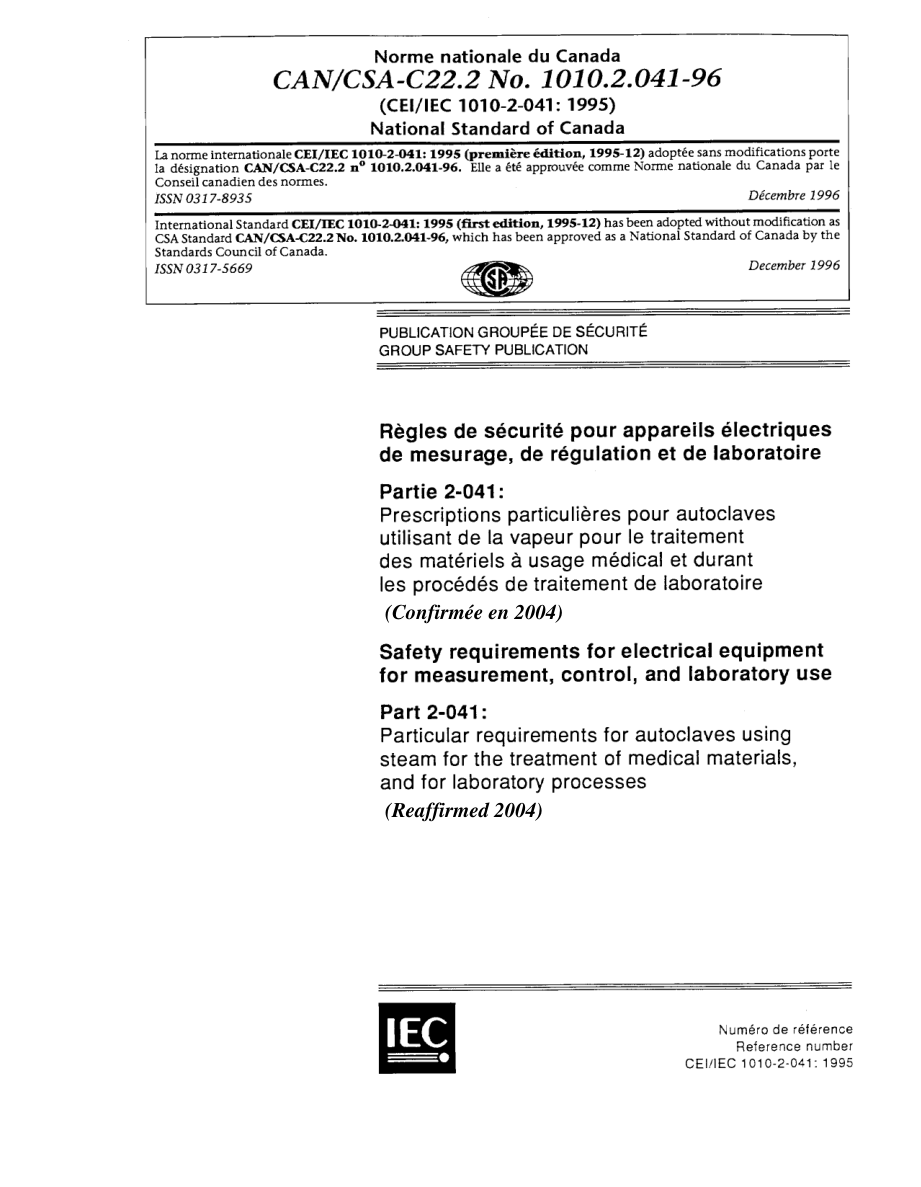CSA CAN/CSA-C22.2 NO. 1010.2.041-96 (R2004) PDF Preview