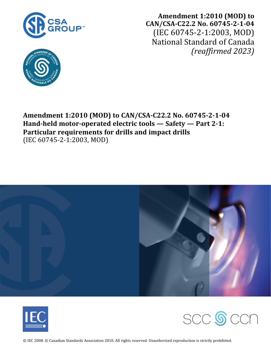 CSA CAN/CSA-C22.2 NO. 60745-2-1-04/A1:10 (R2023) PDF Preview