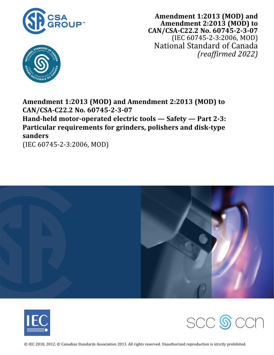 CSA CAN/CSA-C22.2 NO. 60745-2-3-07/A1:13 + A2:13 (R2022) PDF Preview