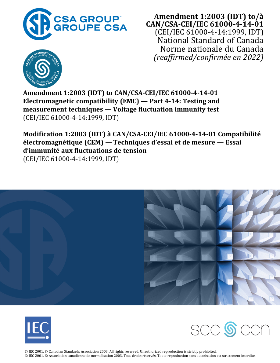 CSA CAN/CSA-CEI/IEC 61000-4-14-01/A1:03 (R2022) PDF Preview