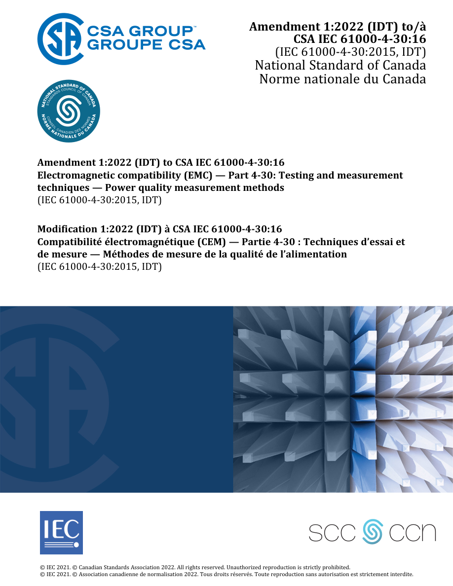 CSA IEC 61000-4-30:16 (R2021)/A1:22 PDF Preview