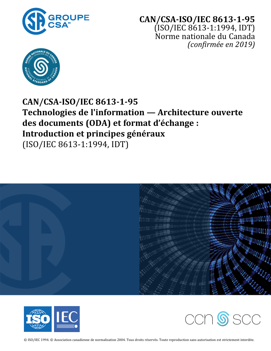 CSA ISO/IEC 8613-1:F95 (C2019) PDF Preview