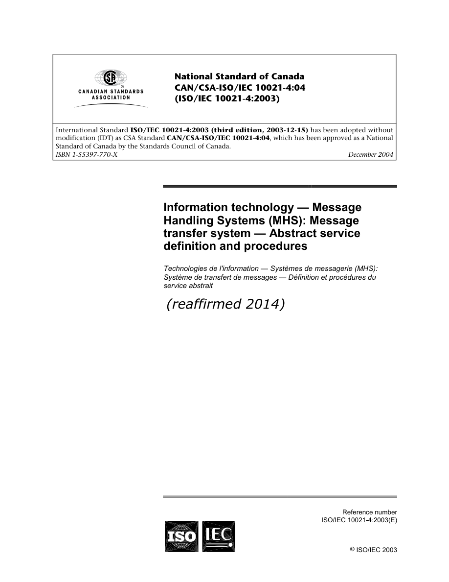 CSA CAN/CSA-ISO/IEC 10021-4-04 (R2014) PDF Preview