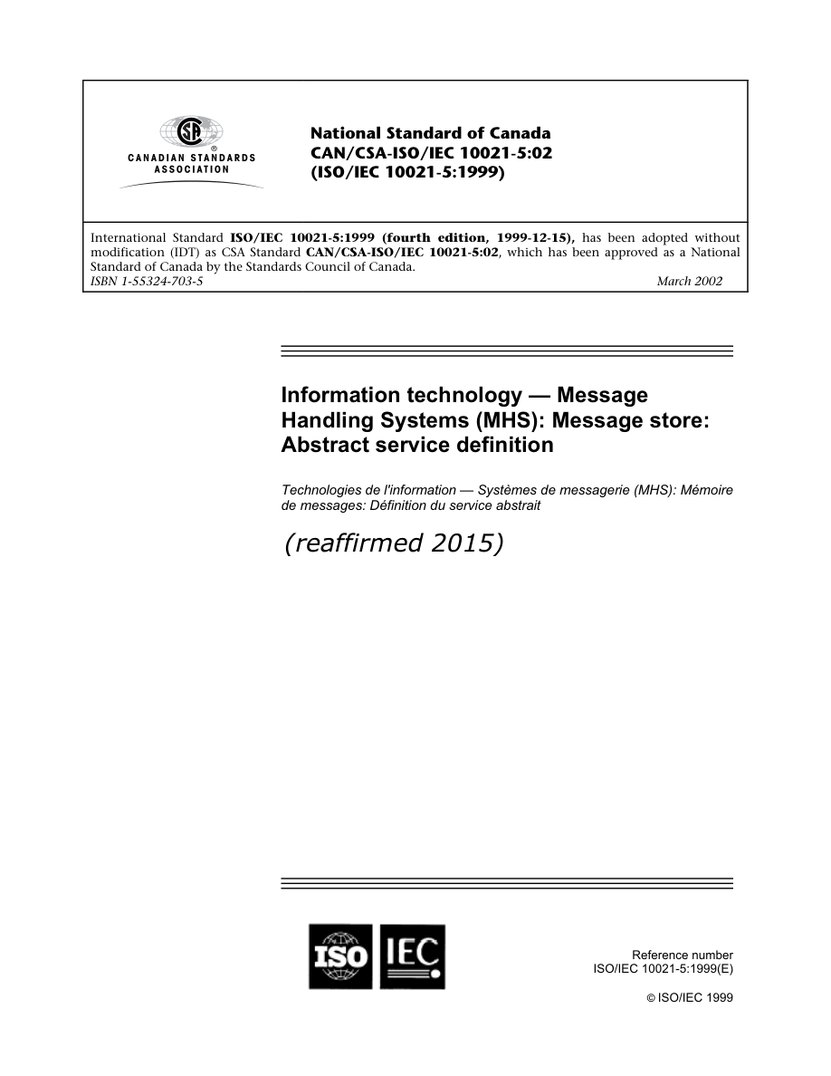 CSA CAN/CSA-ISO/IEC 10021-5-02 (R2015) PDF Preview