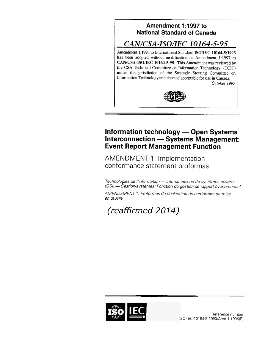 CSA CAN/CSA-ISO/IEC 10164-5A-95 (R2014) PDF Preview