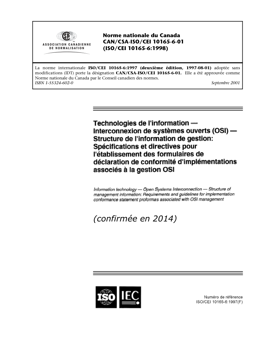 CSA CAN/CSA-ISO/CEI 10165-6-F01 (C2014) PDF Preview
