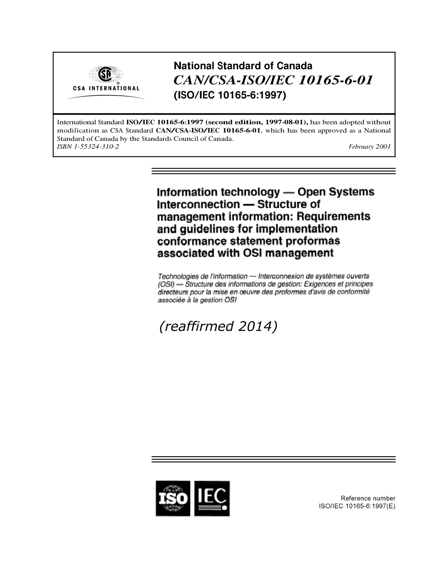 CSA CAN/CSA-ISO/IEC 10165-6-01 (R2014) PDF Preview