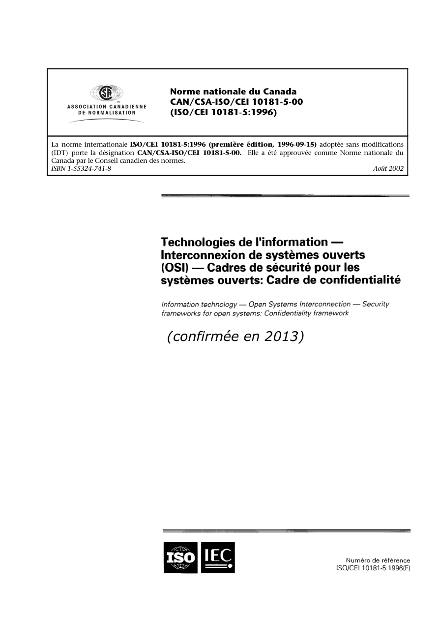 CSA CAN/CSA-ISO/CEI 10181-5-F00 (C2013) PDF Preview