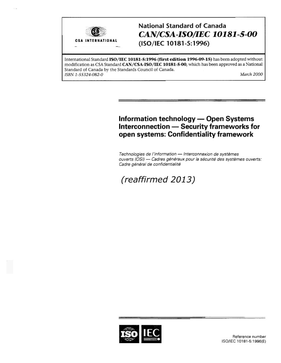 CSA CAN/CSA-ISO/IEC 10181-5-00 (R2013) PDF Preview