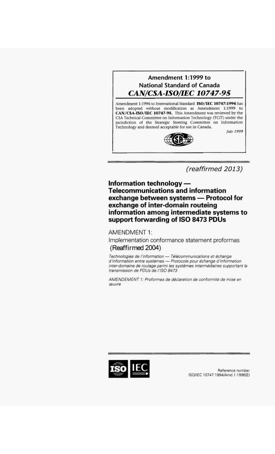 CSA CAN/CSA-ISO/IEC 10747A-95 (R2013) PDF Preview