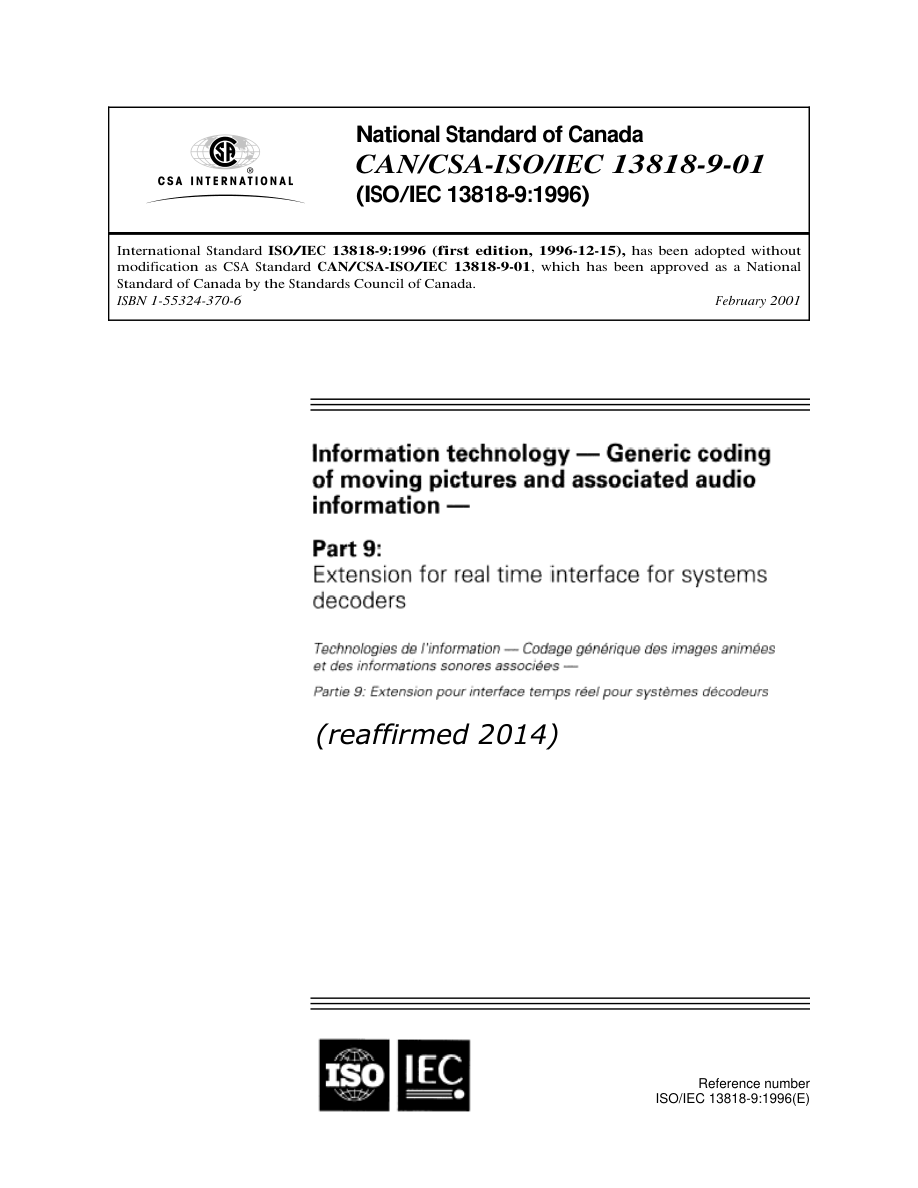 CSA CAN/CSA-ISO/IEC 13818-9-01 (R2014) PDF Preview