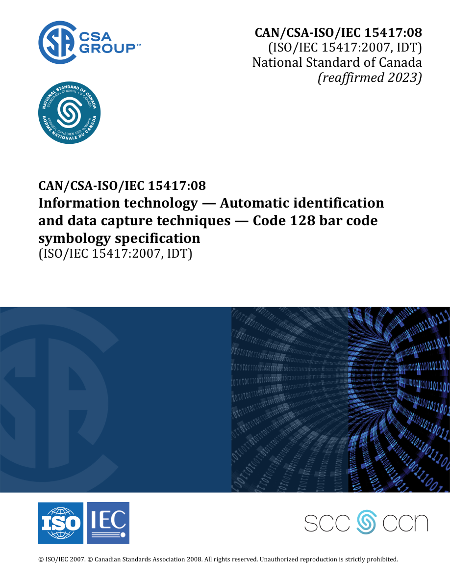 CSA CAN/CSA-ISO/IEC 15417:08 (R2023) PDF Preview