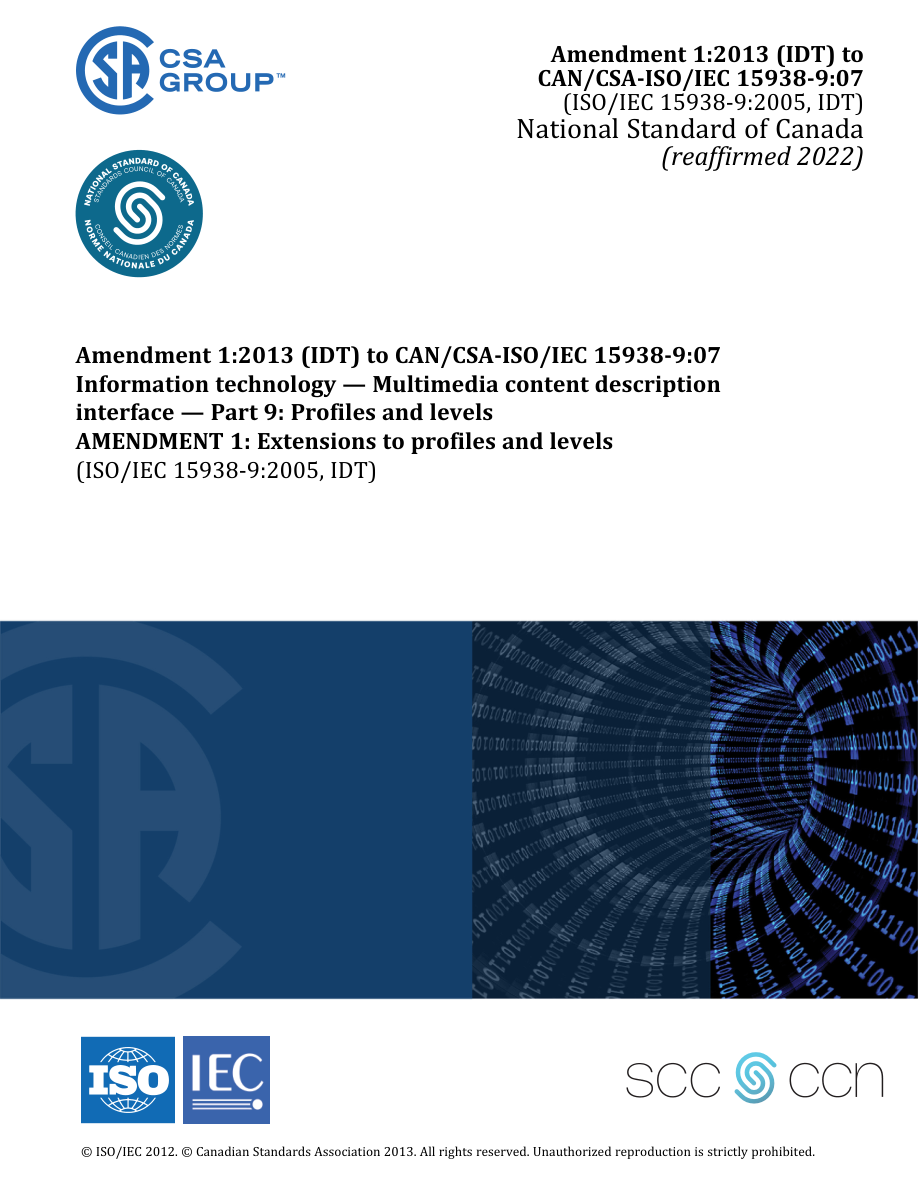 CSA CAN/CSA-ISO/IEC 15938-9:07/A1:13 (R2022) PDF Preview