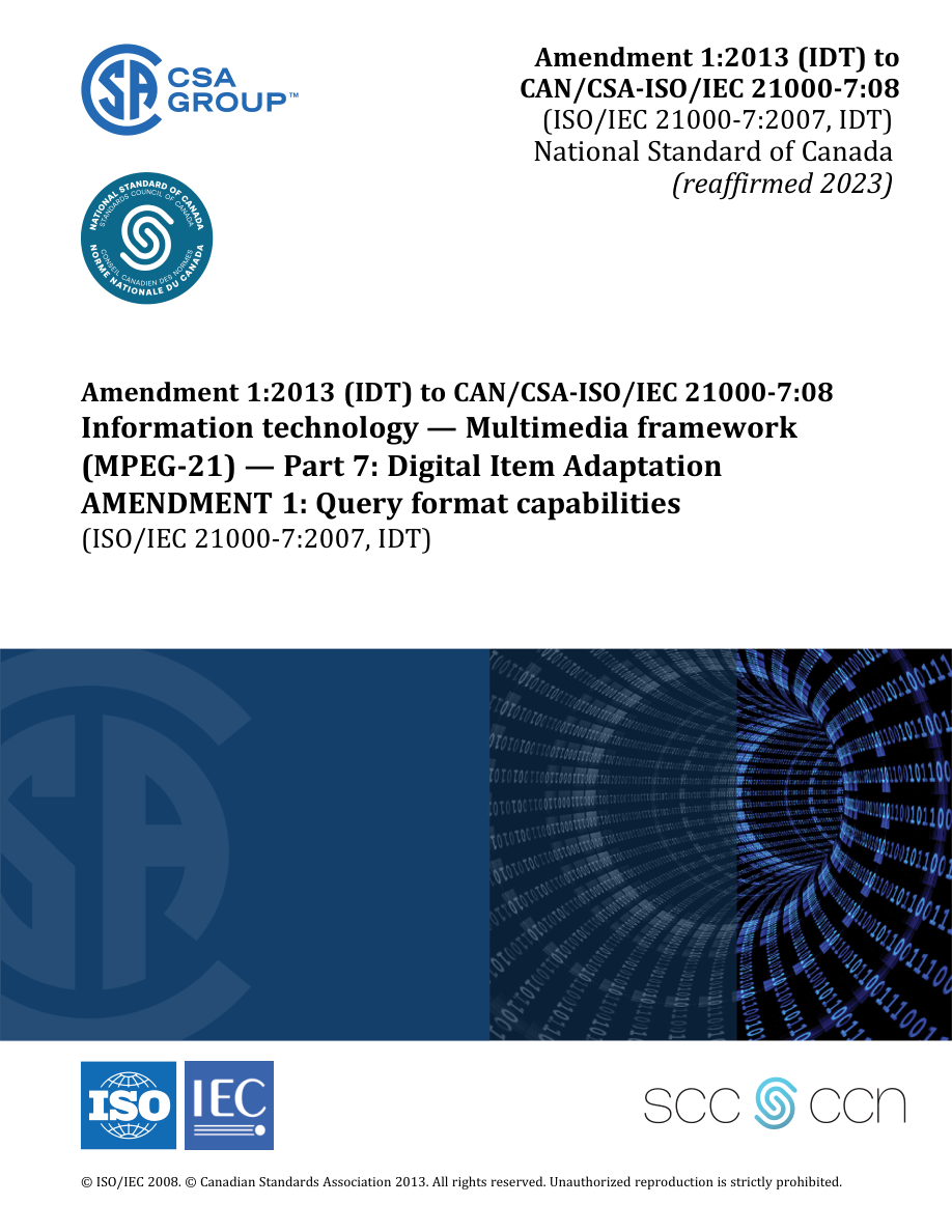 CSA CAN/CSA-ISO/IEC 21000-7:08/A1:13 (R2023) PDF Preview